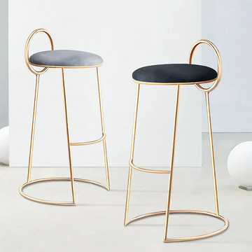 Black Modern Velvet Kitchen Counter Height Bar Stool with Gold Legs